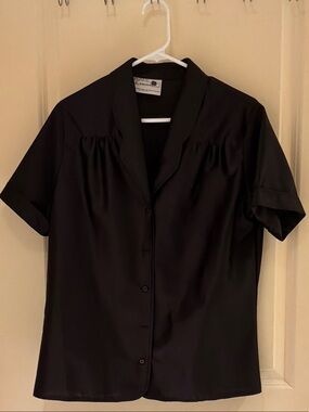 Vintage Black Short-Sleeve Button Front Blouse